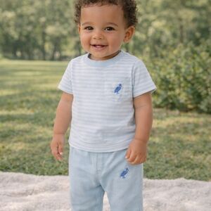 TBBC Beaufort Bonnet Blue Pelican Shirt & Pants Set 6-12M Classic Preppy
